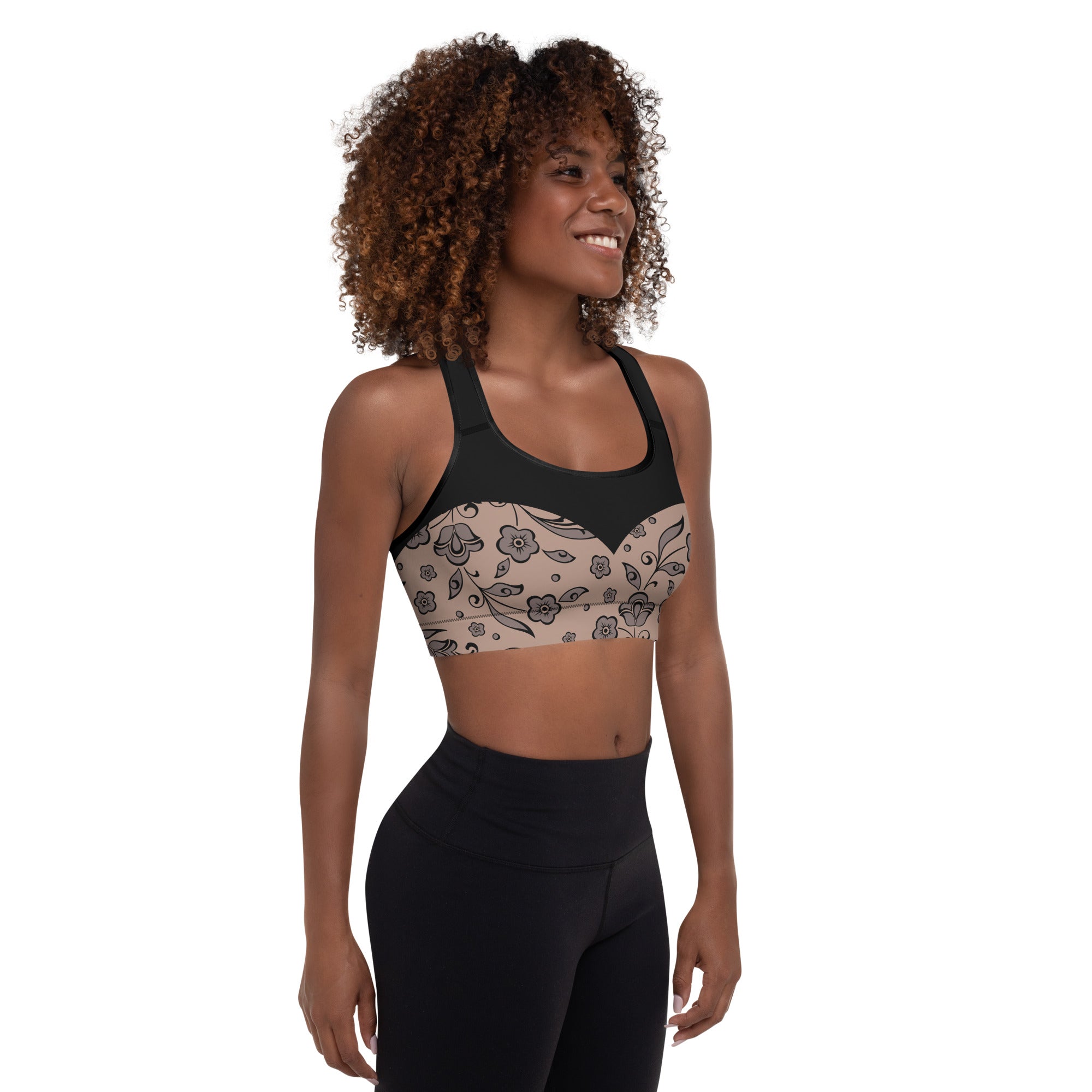Color Block Floral Print Sports Bra